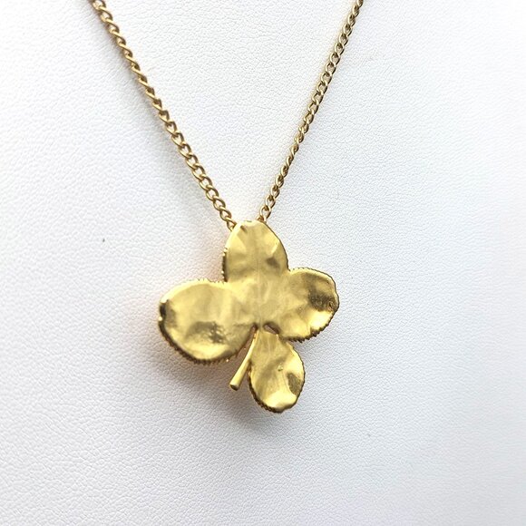 Gold Dipped Vermeil Four Leaf Clover Pendant Brooch On 20" Chain Necklace - Picture 3 of 7